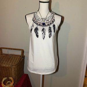 Shein White Feather Print Tank Top